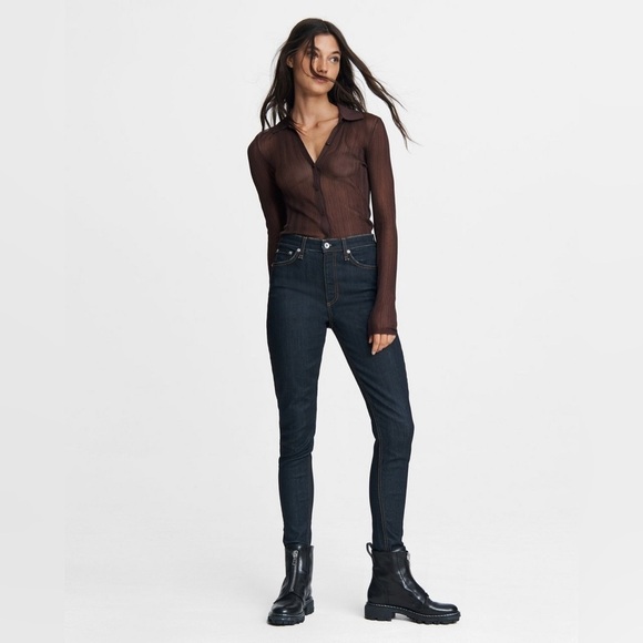 Rag & Bone Mid-Rise Indigo Skinny Jeans in Dark Wash Size 24 - Picture 1 of 9